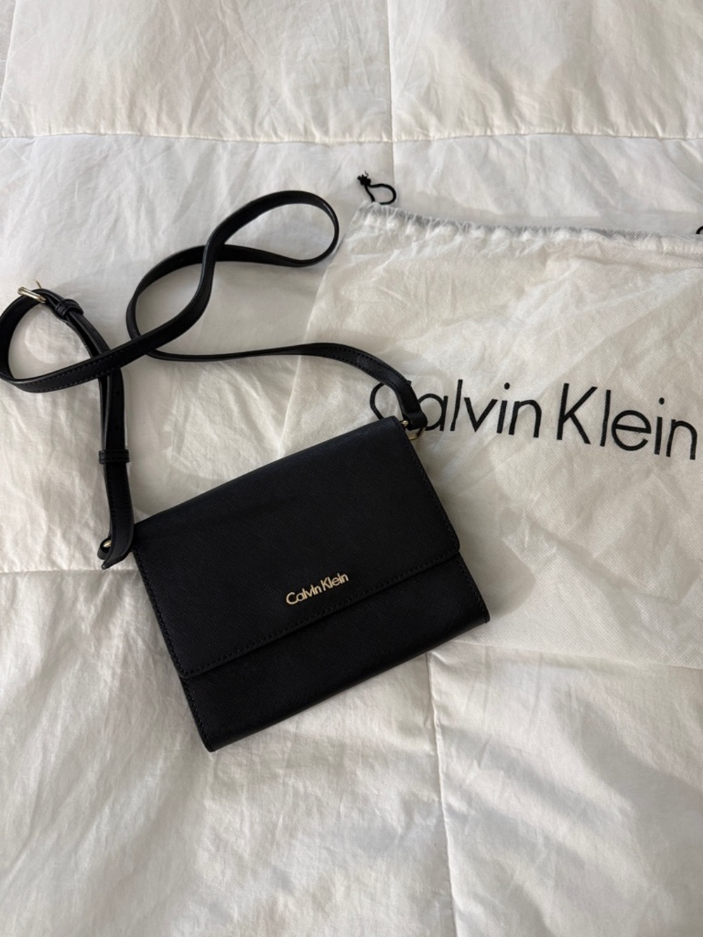 Calvin Klein Black Crossbody Purse with Gold Logo